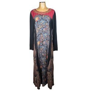Soft Surroundings Sultana Embroidered Sequin Maxi Dress Black Red Floral Boho